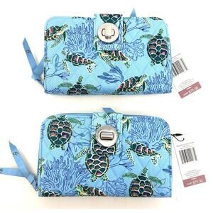 2 Vera Bradley Sea Turtles Coral Essential Turnlock Wallet Large NWT Ocean EXACT